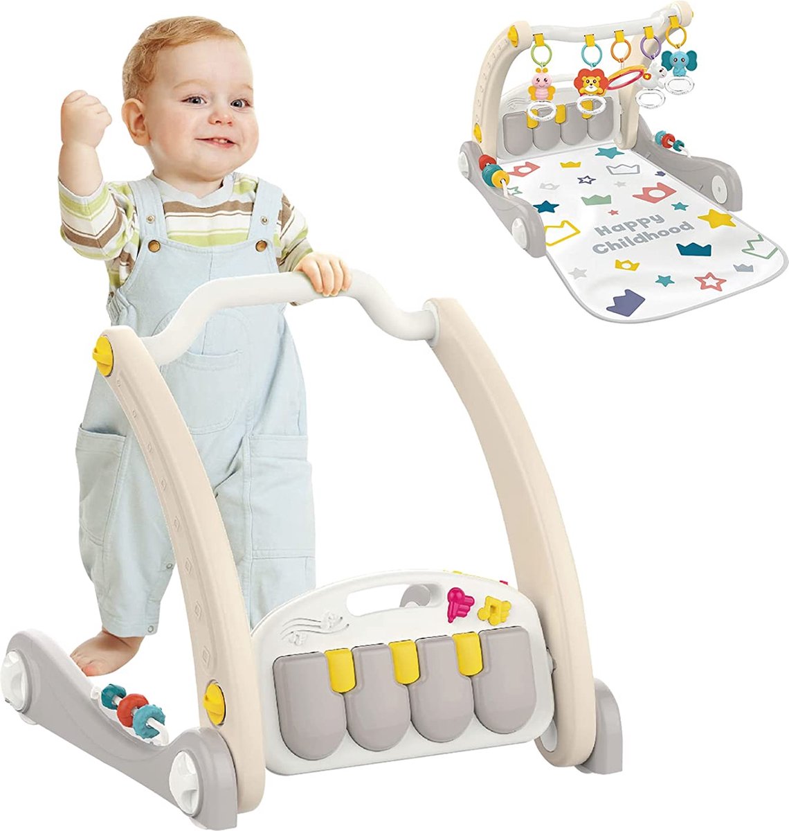 Hibaby 3-in-1 Baby Gym Speelmat - Loopwagen - Kick & Play Piano - Baby speelkleed - Voor pasgeboren babys - Peuters - Cadeau voor babys Meisjes Jongens - Grijs