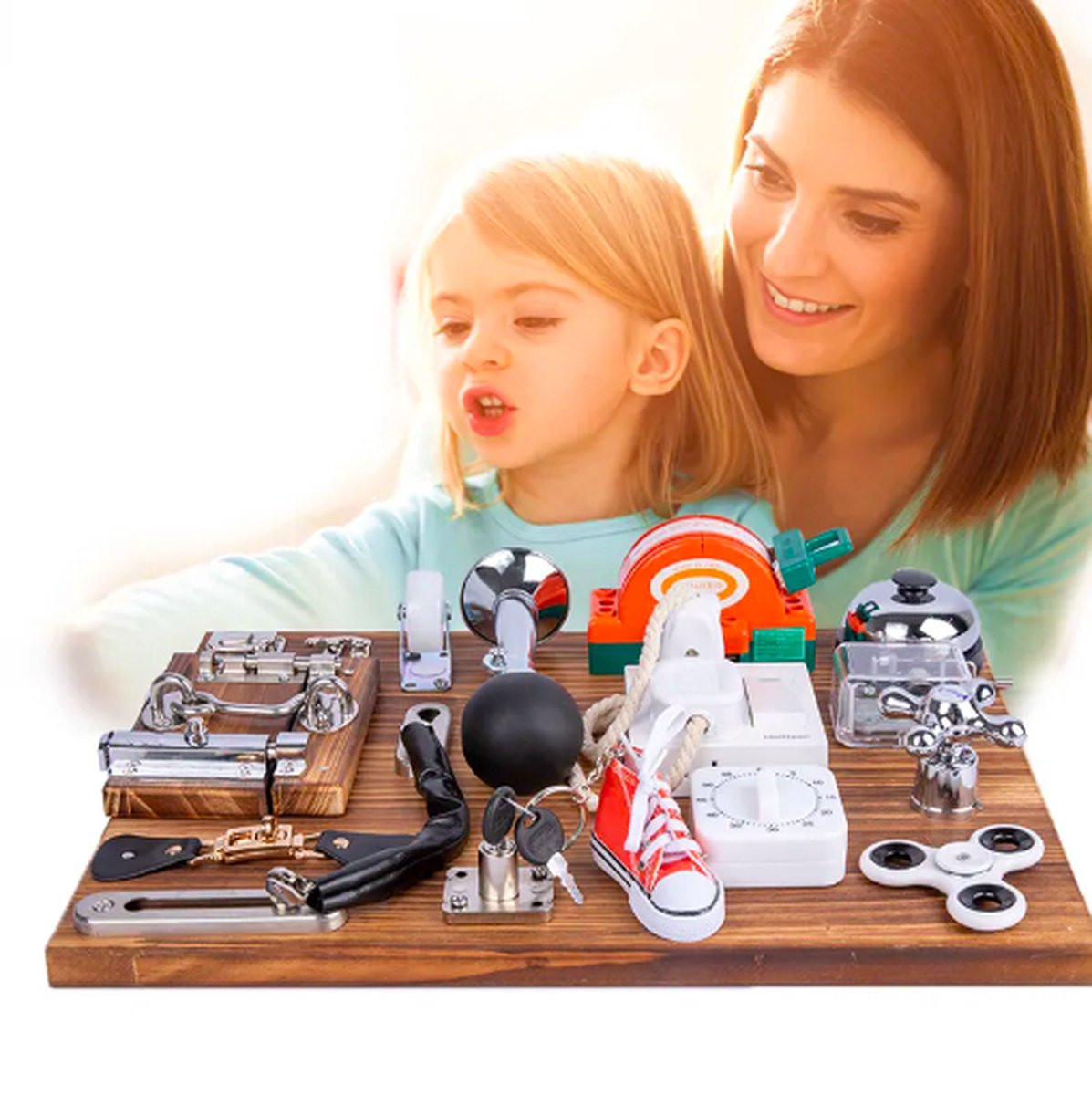 Montesorri speelgoed - Kinderen Druk Aan Boord Montessori Speelgoed Doe-Het-Zeldagenaccessoires Vergrendelen Deur Sensorische Cognitie Speelgoed Kleuterschool Leermiddelen