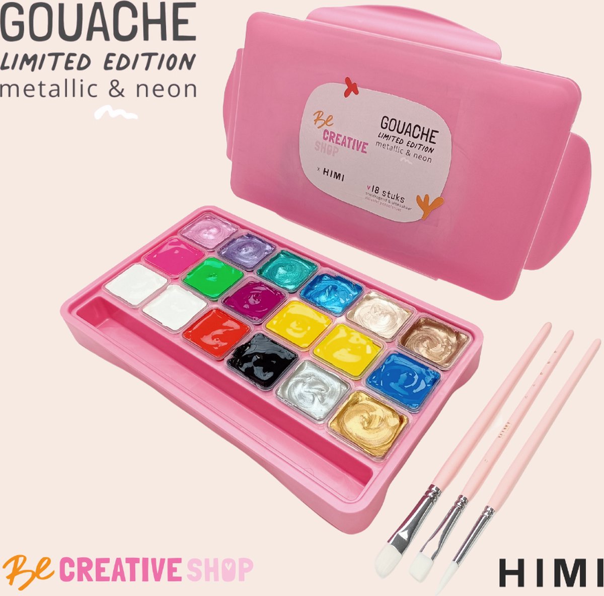 HIMI & Be Creative shop - Gouache Limited Edition Metallic & Neon set + 3 penselen
