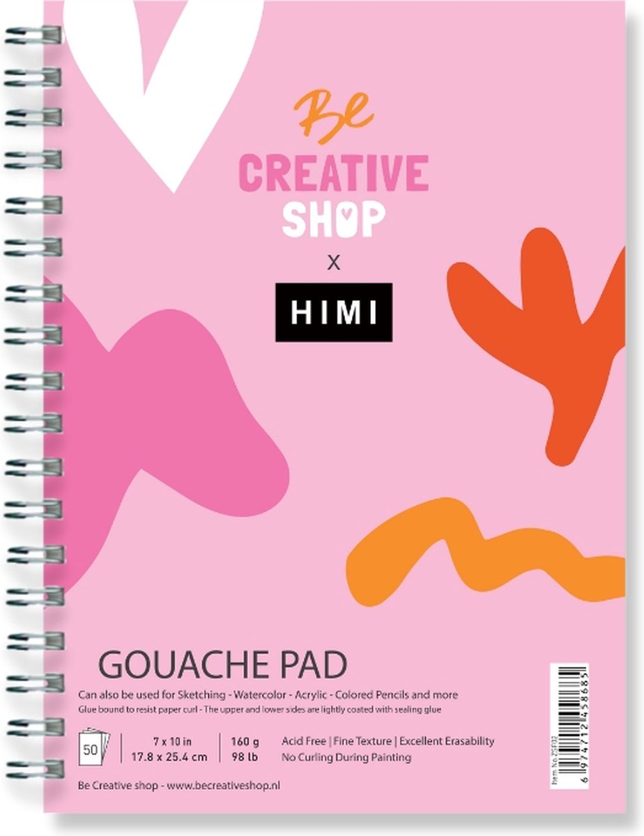 HIMI & Be Creative shop Gouache Pad – 17,8 x 25,4cm ringband – 50 vellen – 160 gram – wit papier