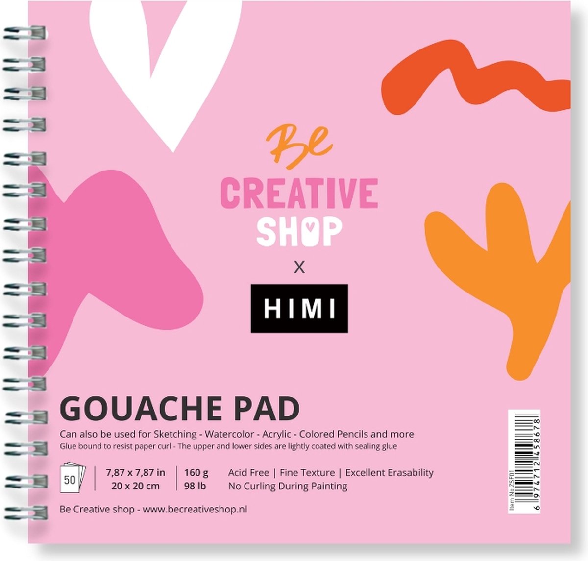 HIMI & Be Creative shop Gouache Pad – 20 x 20 cm ringband – 50 vellen – 160 gram – wit papier