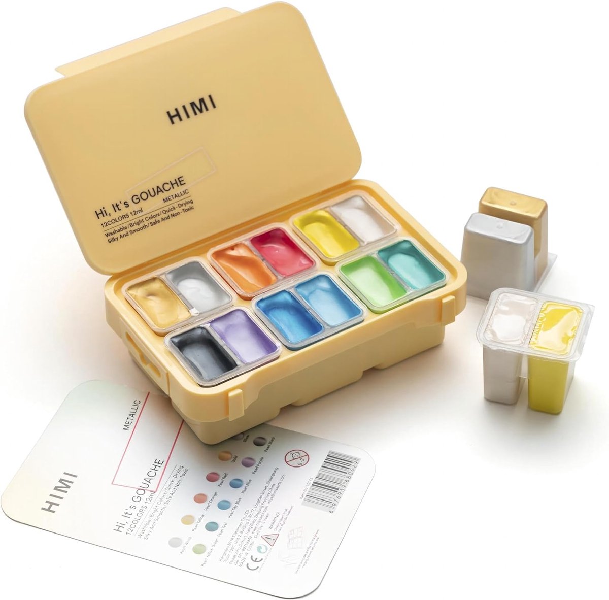 HIMI - Gouache Metallic - set van 12 kleuren 12g - Twin split cups