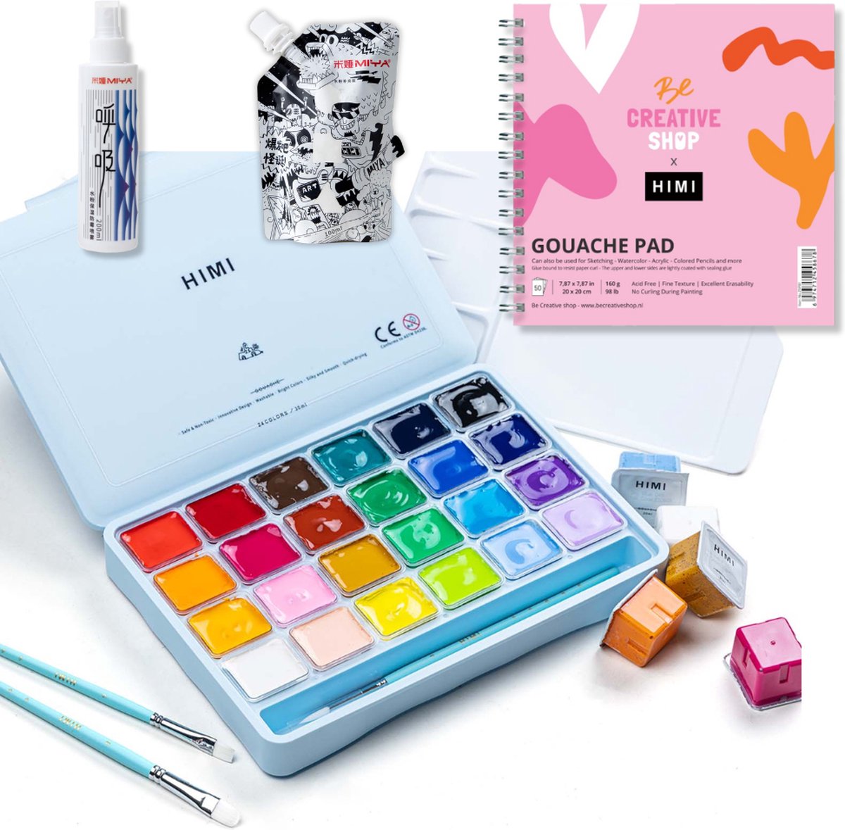 HIMI - Gouache STARTERSET – set van 24 kleuren 30g – Ice Blue Limited edition – set van 5