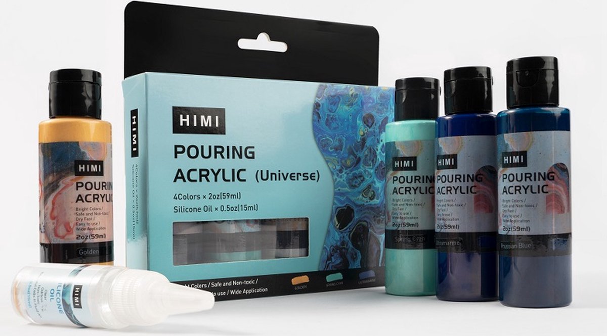 HIMI - Pouring Acryl set - 4 kleuren 59ml + Silicone oil 15ml - Universe