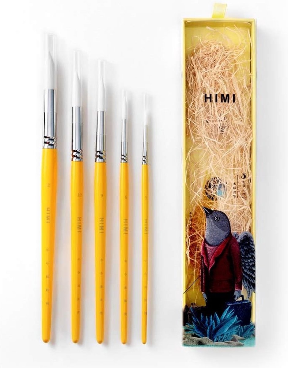 HIMI Aquarel en Gouache penselen - Set van 5 - Geel