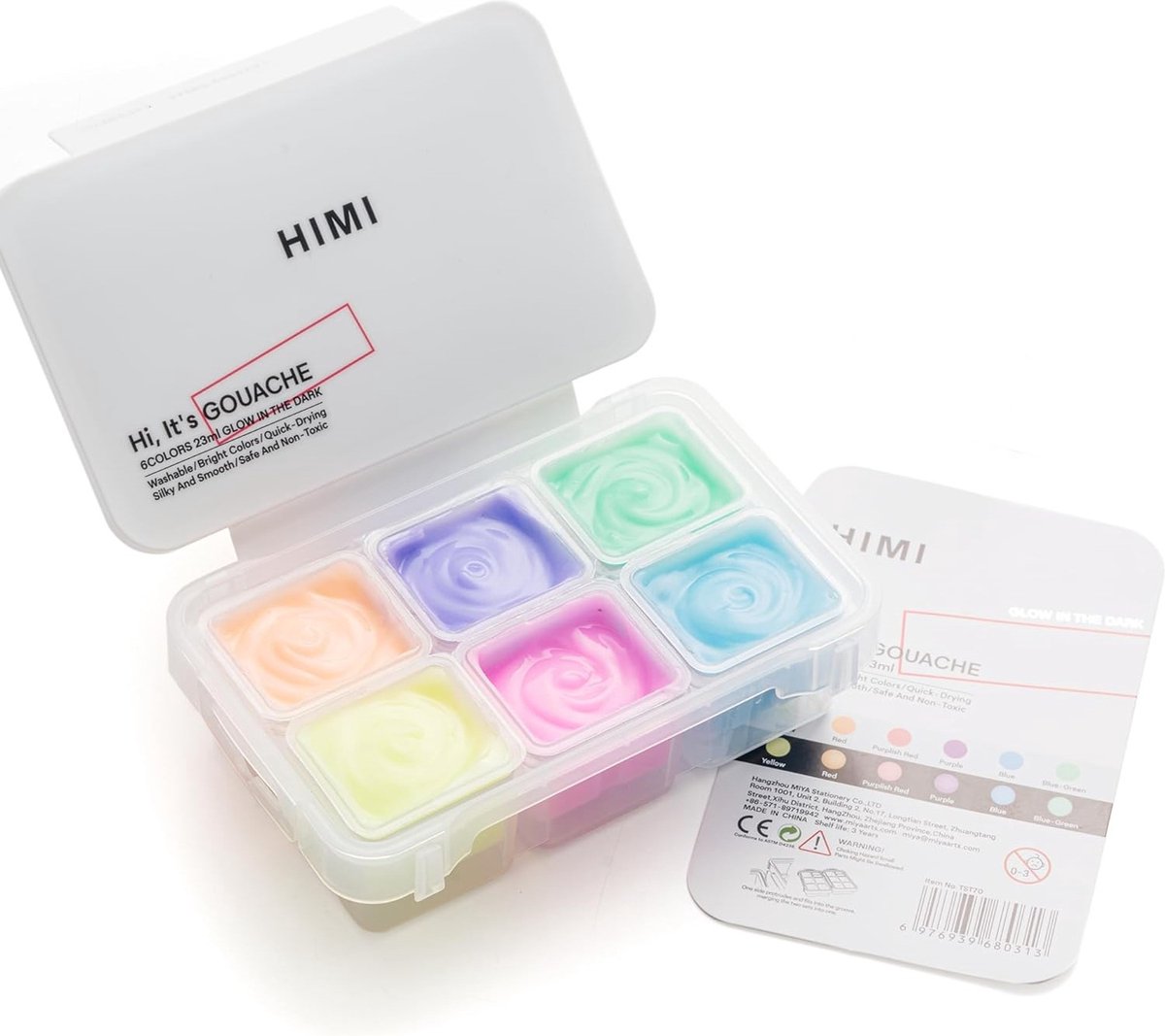 HIMI Gouache set GLOW IN THE DARK – set van 6 kleuren 23g
