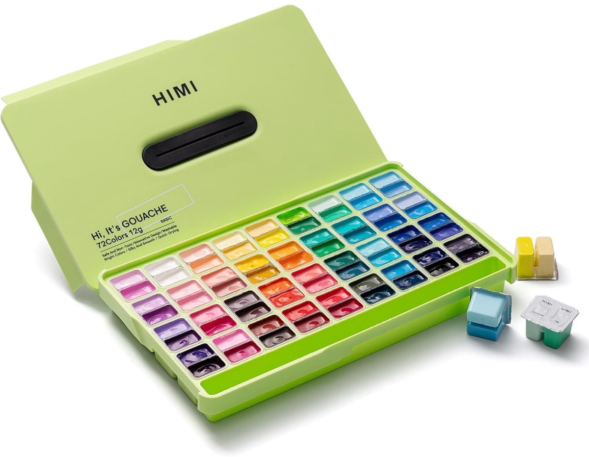 HIMI Gouache set van 72 kleuren 12g - Twin split cups – Apple Green