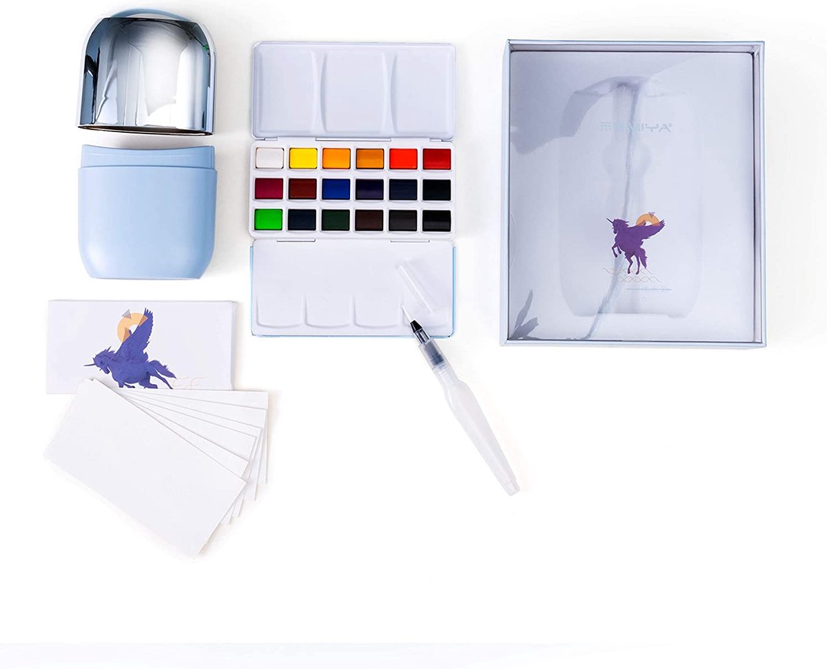 MIYA HIMI - Solid Aquarelverf set - set 18 kleuren in bewaarkoker - Blauw