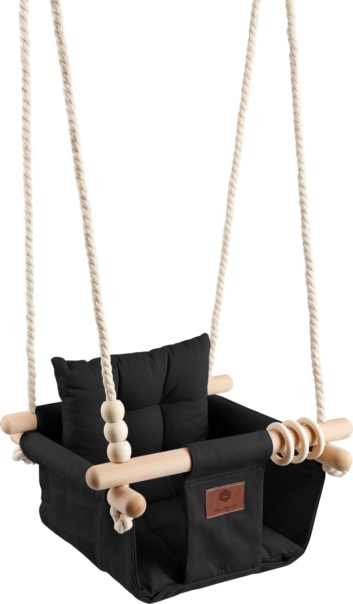 Baby / Kinder Schommel voor binnen of buiten! - Luxe Baby Swing Zwart - Schommelstoel inclusief Zachte Kussens en Bevestigingsmaterialen