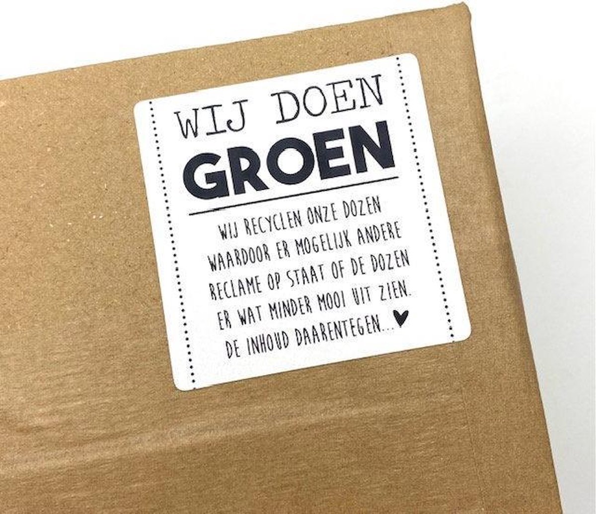 100 Reclycle stickers Wij doen groen - Milieubewust dozen opnieuw gebruiken - Sticker herbruik een doos