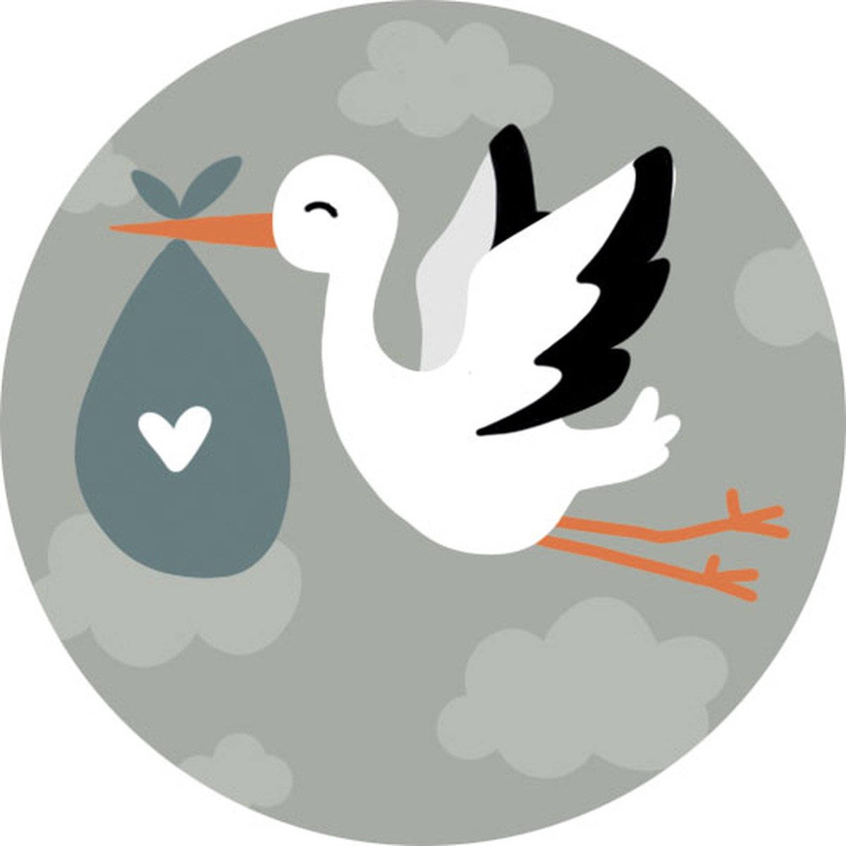 20 Stickers Ooievaar grijs groen - Sluitsticker envelop - Geboorte - Baby geboren - Sticker - Wensetiket - Kraamcadeau - Sluitsticker geboortekaart jongen - Hippekaartjeswinkel