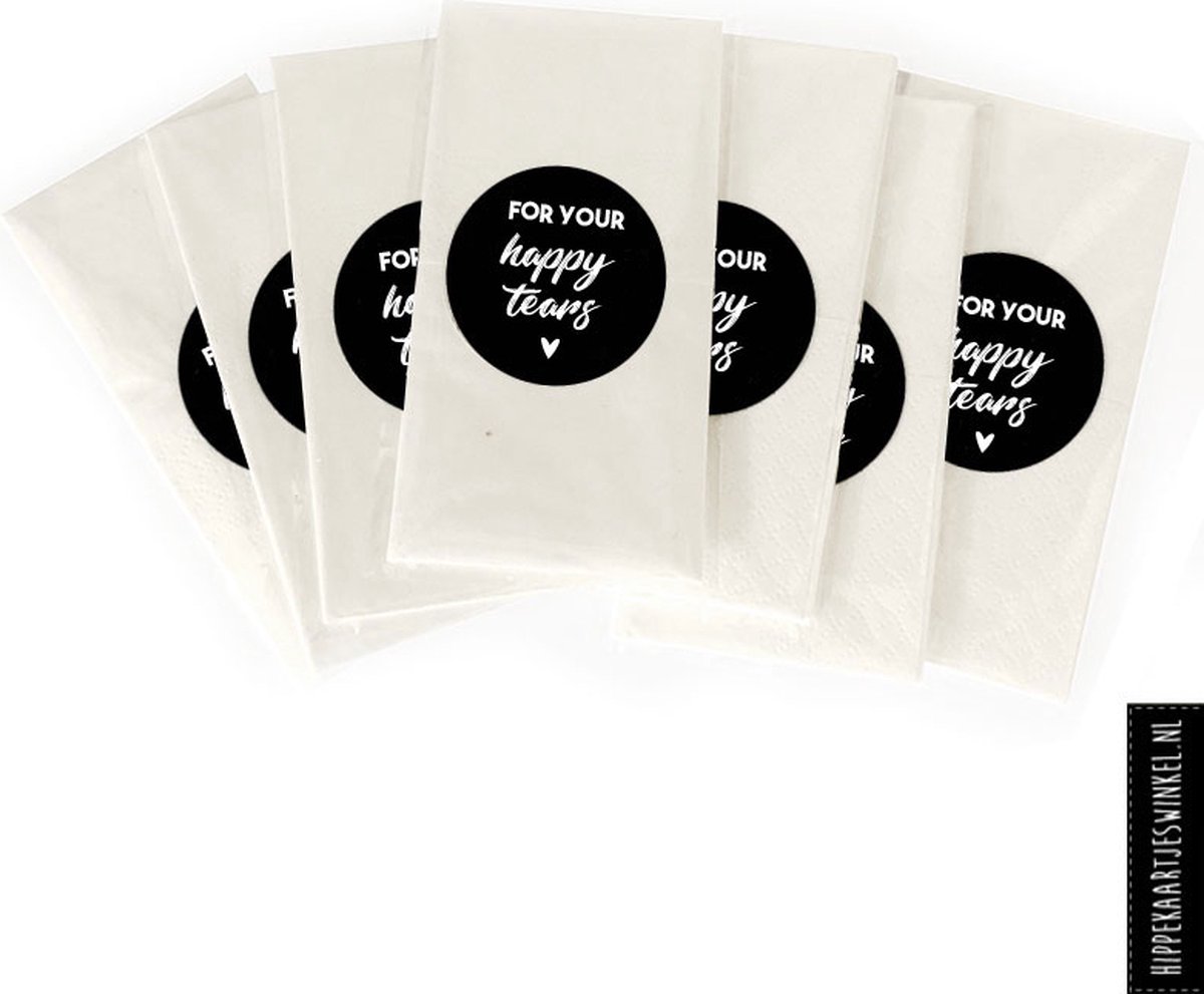 For your happy tears - zwart - bruiloft - trouwen - vrolijke tranen - DIY - trouwen versiering - happy tears stickers - zakdoekjes bruiloft