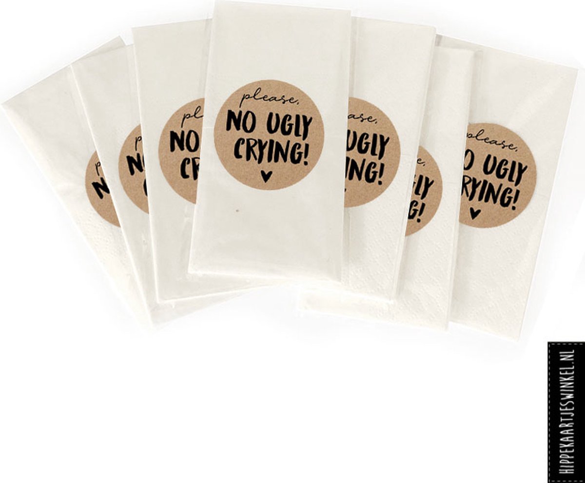 No ugly crying - kraft - bruiloft - trouwen - vrolijke tranen - DIY - trouwen versiering - happy tears stickers - zakdoekjes bruiloft