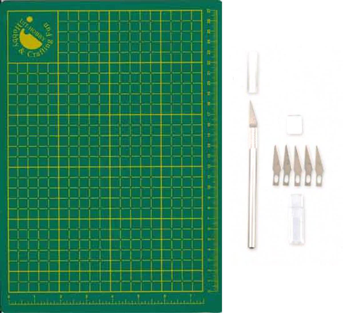 A4 Snijmat - 220 x 300 x 2 mm + Snijmesje en Inclusief 5 Reserve Mesjes