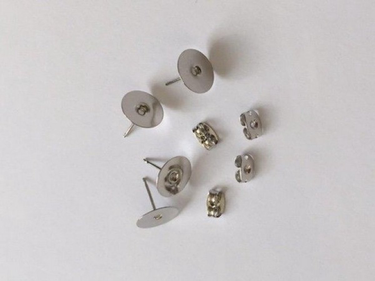 Ear post with clutch, 10mm, platinum, 2 pairs