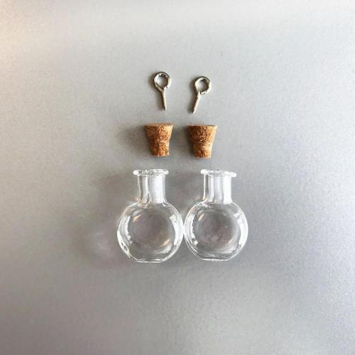 Mini Glass Bottles, with cork & screw hanger, 19.2x10x24mm (6mm hole), 2 pcs