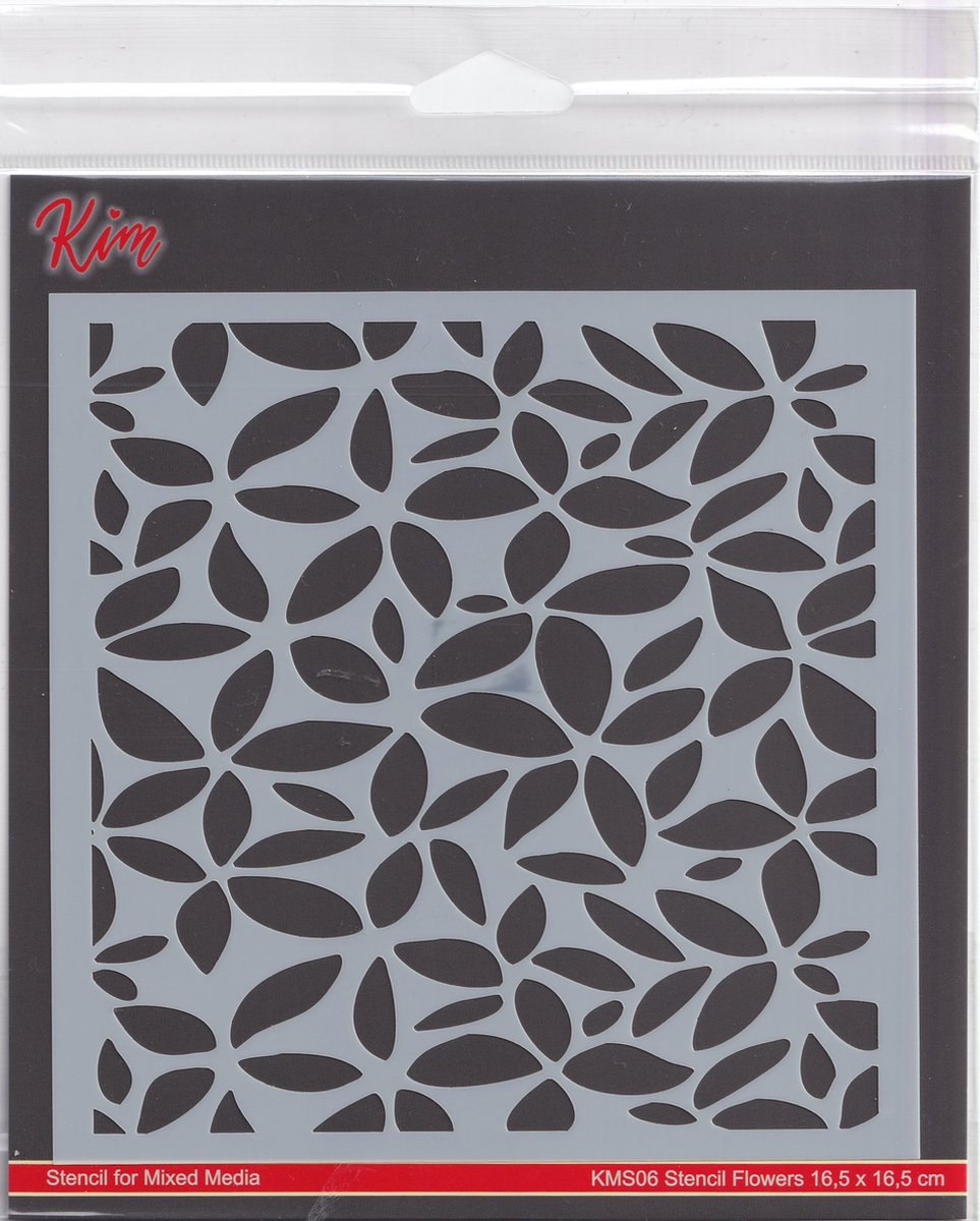 KMS06 - Mixed media stencil - Hobby Holland - Kim Design - plastic sjabloon flowers - 16,5 x 16,5 cm - bloemen vierkant