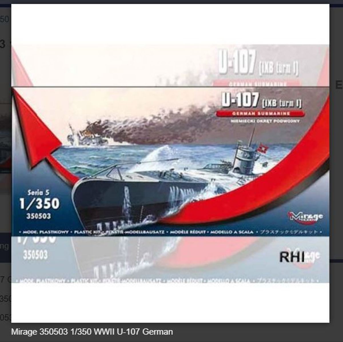 Bouwpakket Mirage-Hobby Mirage 350503 1/350 WWII U-107 German submarine