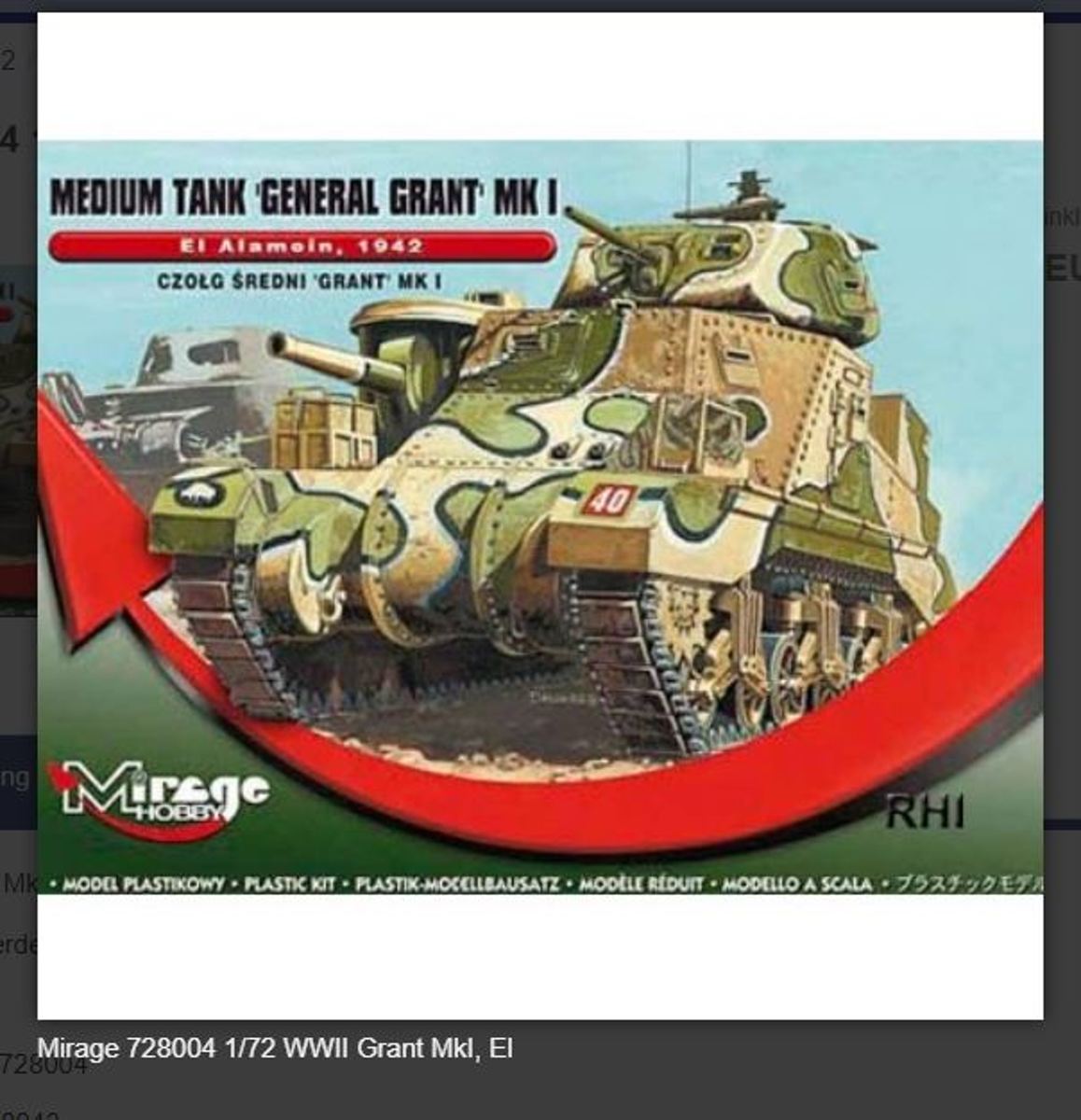 Bouwpakket Mirage-Hobby Mirage 728004 1/72 WWII Grant MkI, El Alamein