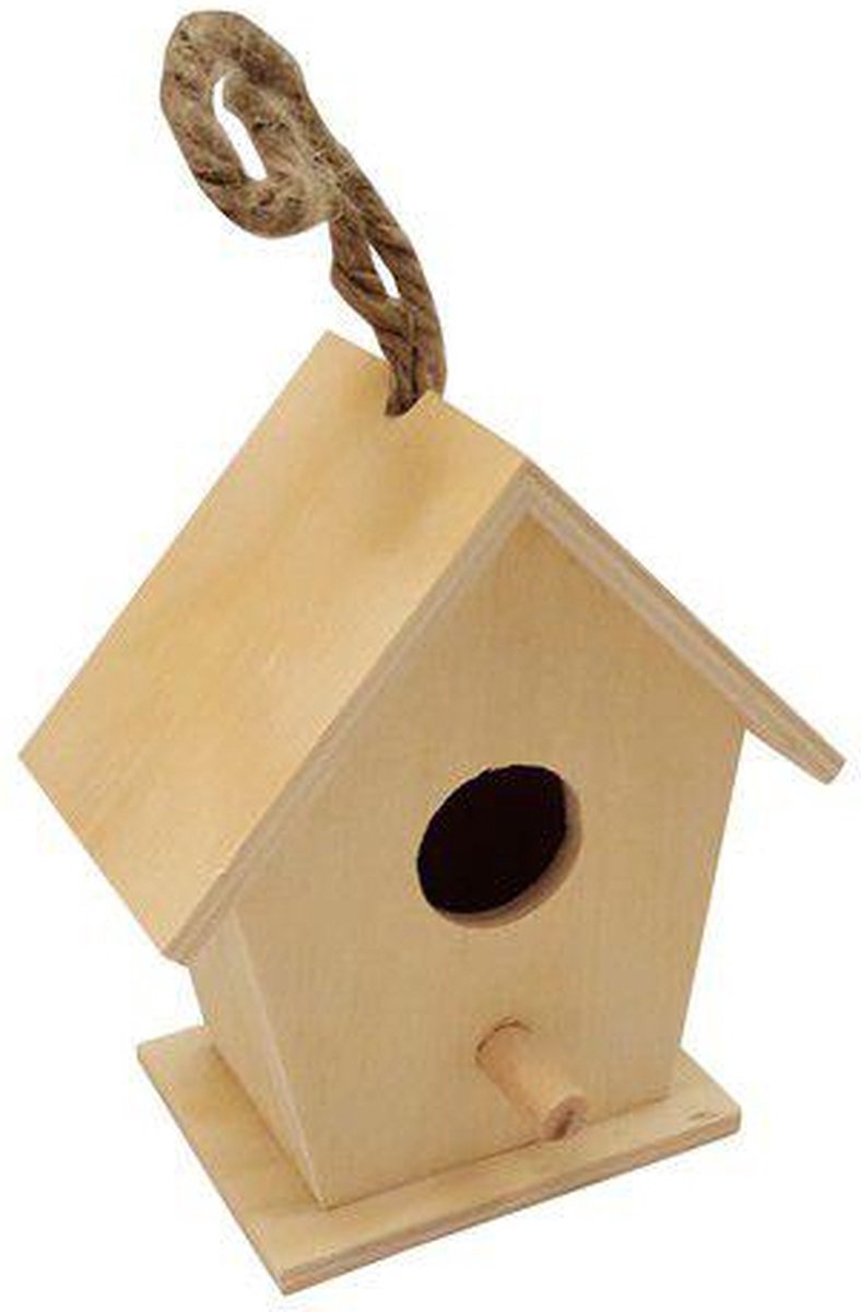 Vogelhuisje vierkant klein populier multiplex 10,2x6,6x11,5cm