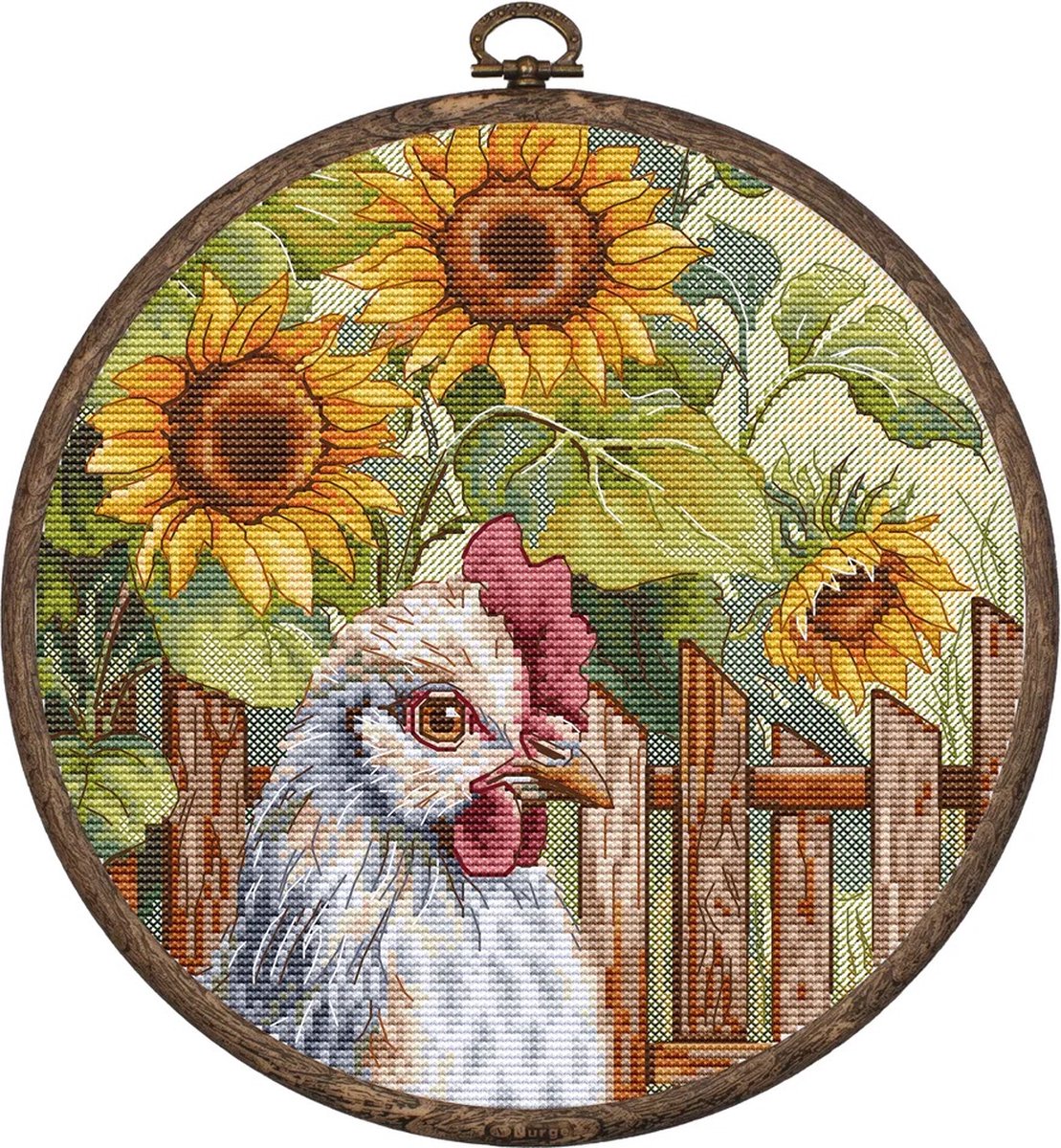 Borduurpakket HobbyJobby - Sunflower Backyard - Achtertuin met zonnebloemen - met sierborduurring