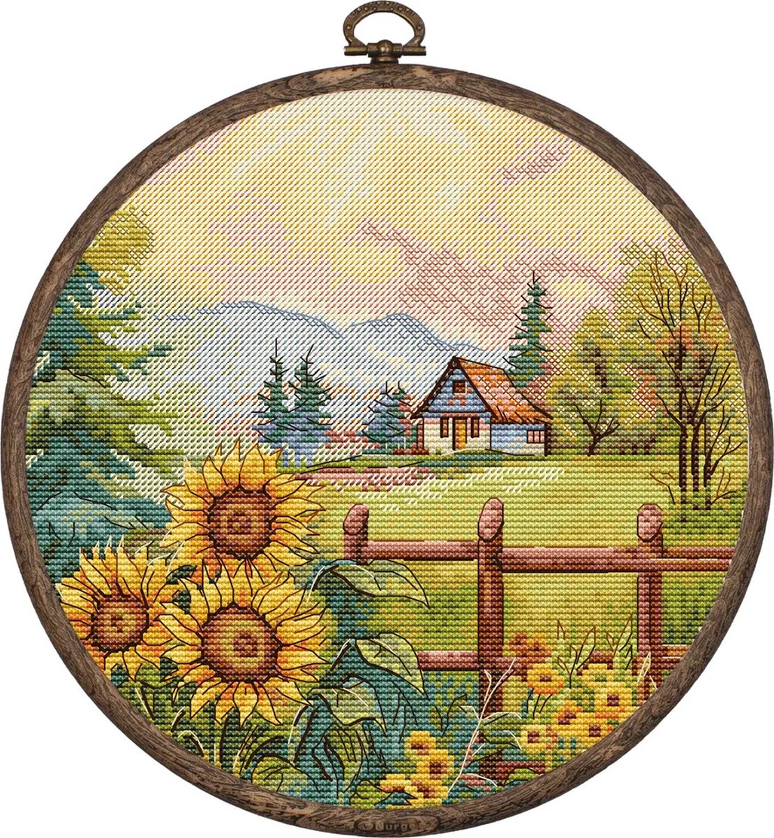 Borduurpakket HobbyJobby - The House on the Hilltop - Het huis op de heuvel - met sierborduurring