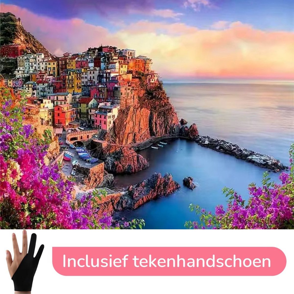 HobbyMania Schilderen Op Nummer Volwassenen - Italië - Landschap - Kleurrijk - Inclusief Verf Penselen en Tekenhandschoen - Kleuren Op Nummer - Paint By Number Volwassenen - 40x50 cm