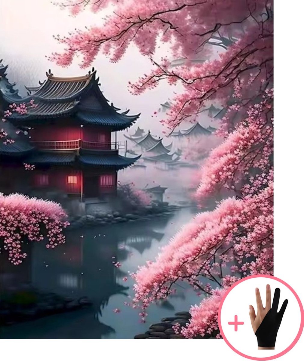 HobbyMania Schilderen Op Nummer Volwassenen - Japanse Kersenbloesem - Inclusief Verf Penselen en Tekenhandschoen - Kleuren Op Nummer - Paint By Number Volwassenen - 40x50 cm