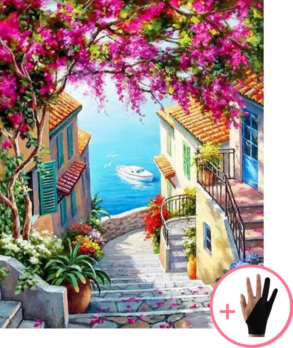 HobbyMania Schilderen Op Nummer Volwassenen - Zomer In Italië - Inclusief Verf Penselen en Tekenhandschoen - Kleuren Op Nummer - Paint By Number Volwassenen - 40x50 cm