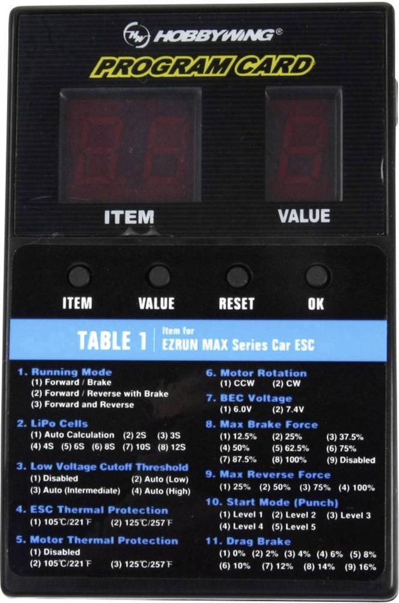 Hobbywing Programmeerbox Geschikt voor: Hobbywing Xerun, Ezrun, Seaking