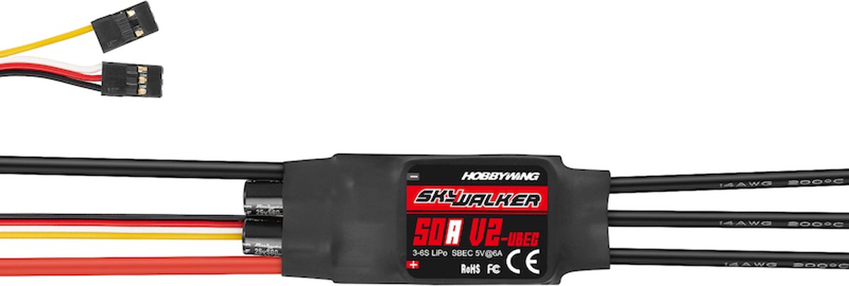 Hobbywing Skywalker V2 50A 6s Brushless snelheidsregelaar voor RC vliegtuig Belastbaarheid (max.): 70 A