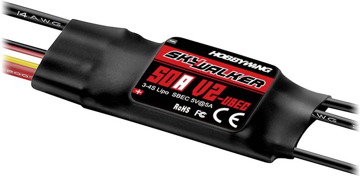 Hobbywing Skywalker V2 50A Brushless snelheidsregelaar voor RC vliegtuig Belastbaarheid (max.): 70 A