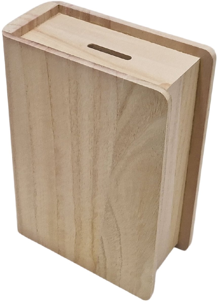 Hobbygroep houten spaarpot boekvorm paulownia 14,8x7,1x20,1 cm bruin.