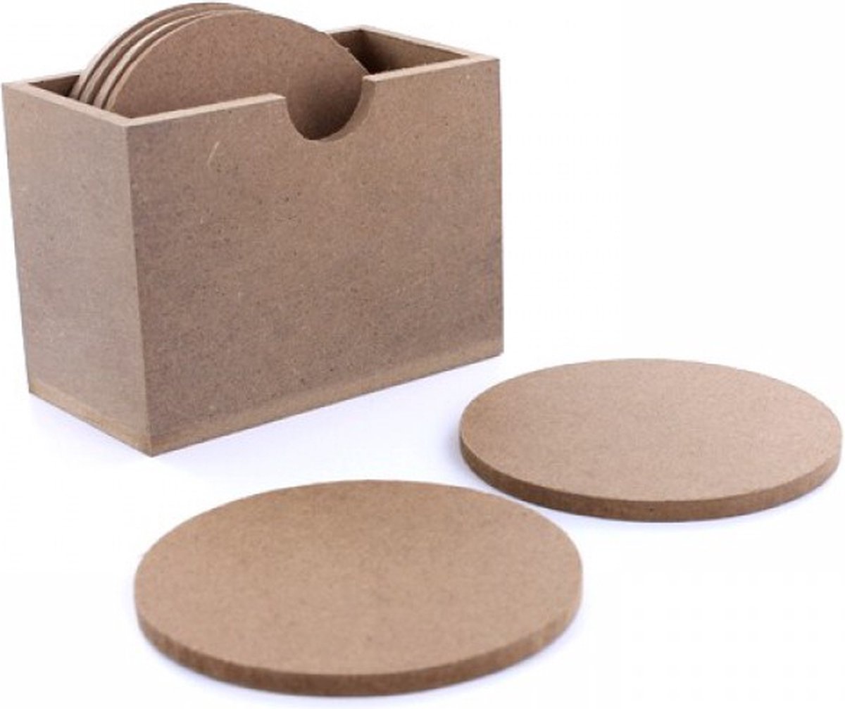 Hobbygroep ronde onderzetters knutselset in doosje 9,4x5x7 cm 6 stuks.