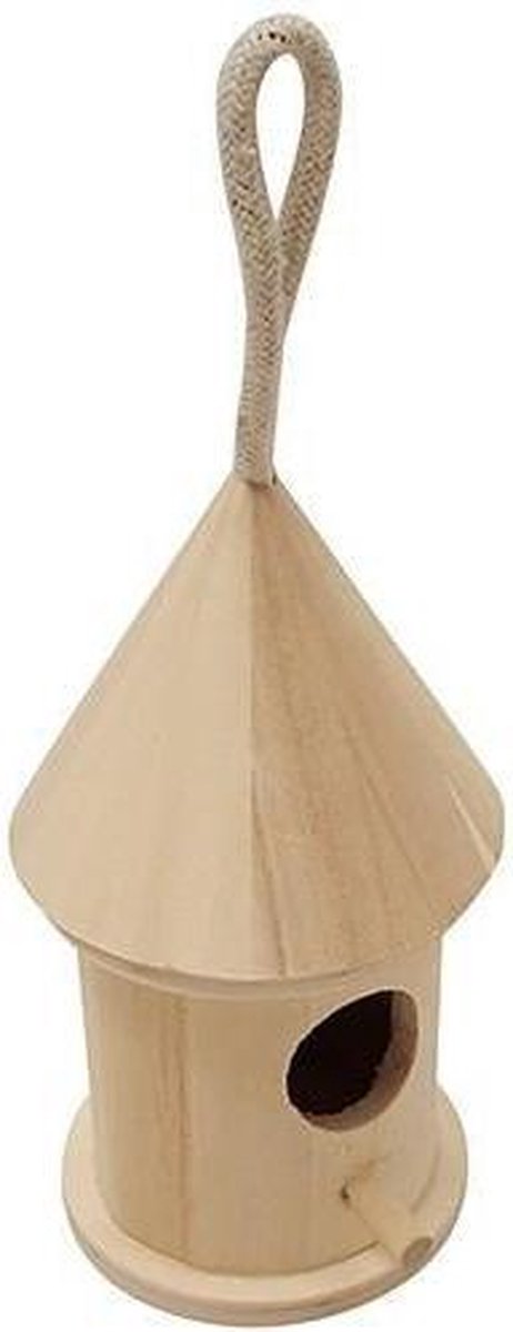 Houten vogelhuisje rond klein 7,8cm x 8cm x 13,5cm