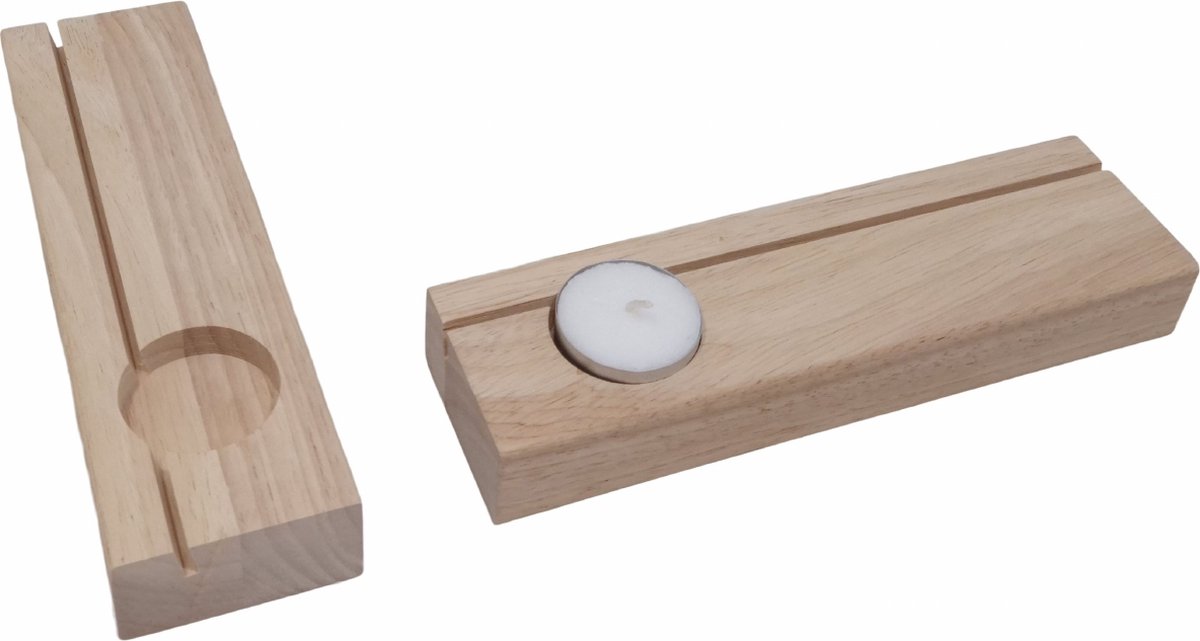 Kaarthouder A4 hout met waxinelichthouder