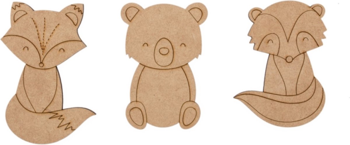 MDF Figuur Bosdieren 10 cm 3 stuks