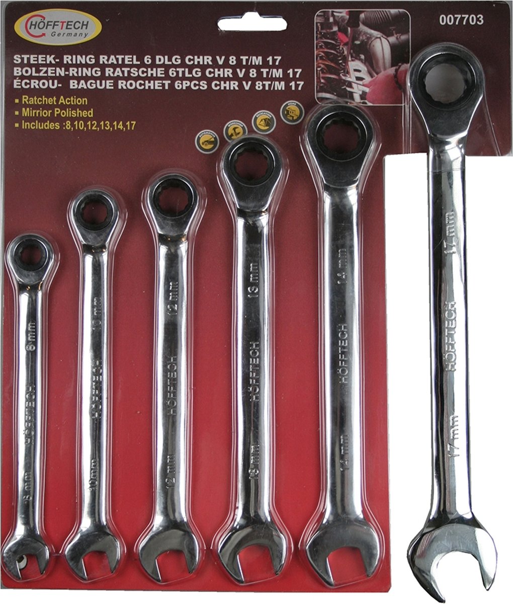 Höfftech steek-ringratelsleutelset 6-delig