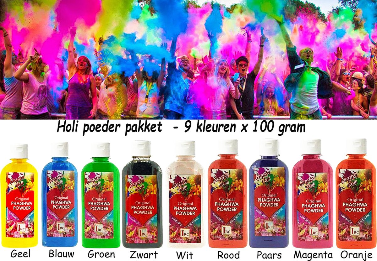 Holi Festival Kleurenpoeder Pakket - Holi-Phagwa - In Spuitfles - 9 Kleuren