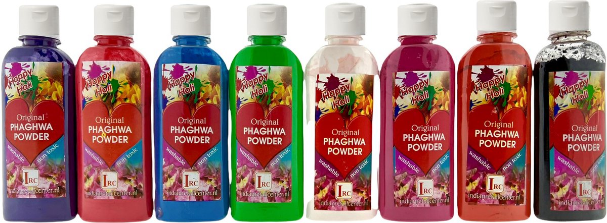   Poeder Pakket - Festival Kleurenpoeder - Phaghwa Powder - In Spuitfles - 8 Kleuren - 8 Stuks