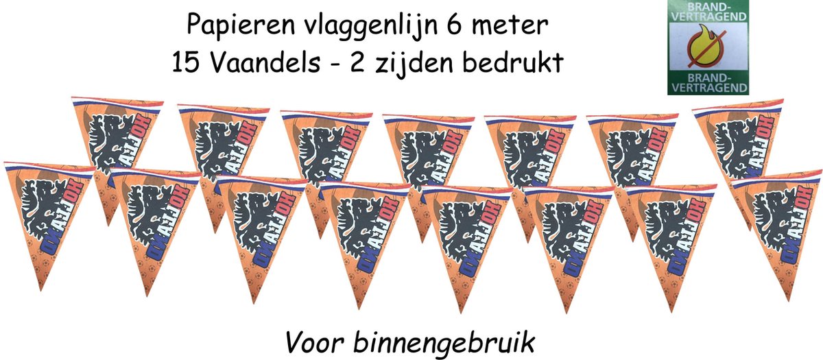 Oranje Vlaggenlijn Holland - Vlaggetjes Met Leeuw - Papier - 36 meter