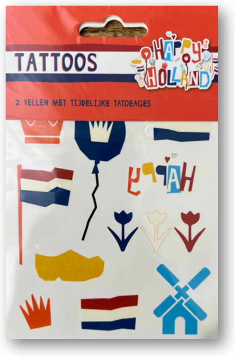 Tattoos -  Tijdelijke Tattoos - Oranje fans - Koningsdag - Holland - Hup Hup Holland - Voetbal - EK/WK - Koningsdag - Feestdag - Oranje Feestdagen - Oranje Tattoos - 2 vellen.