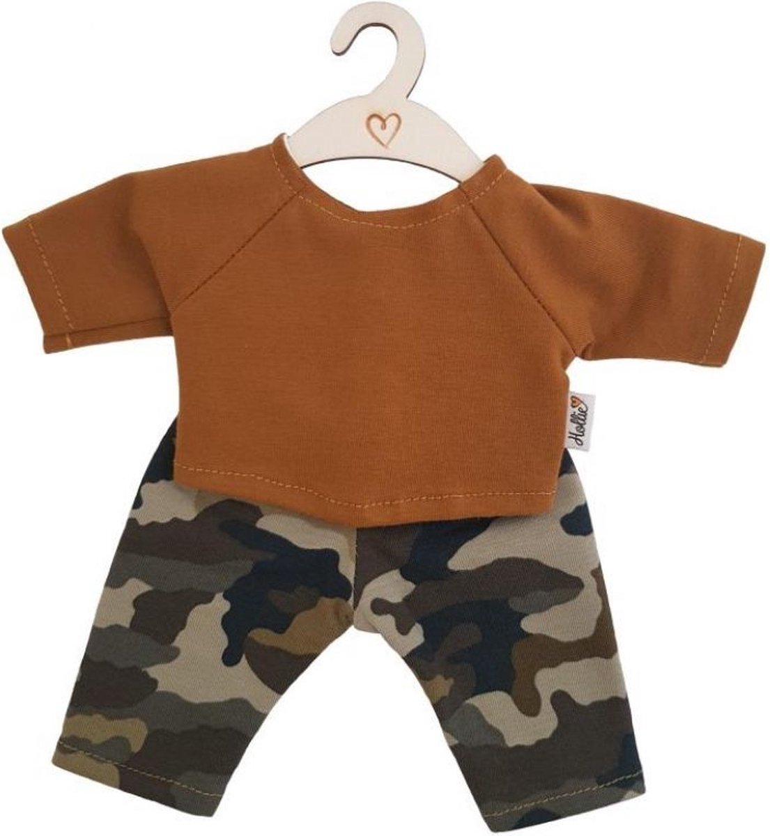 Poppenbroek en -shirt camouflage ochre