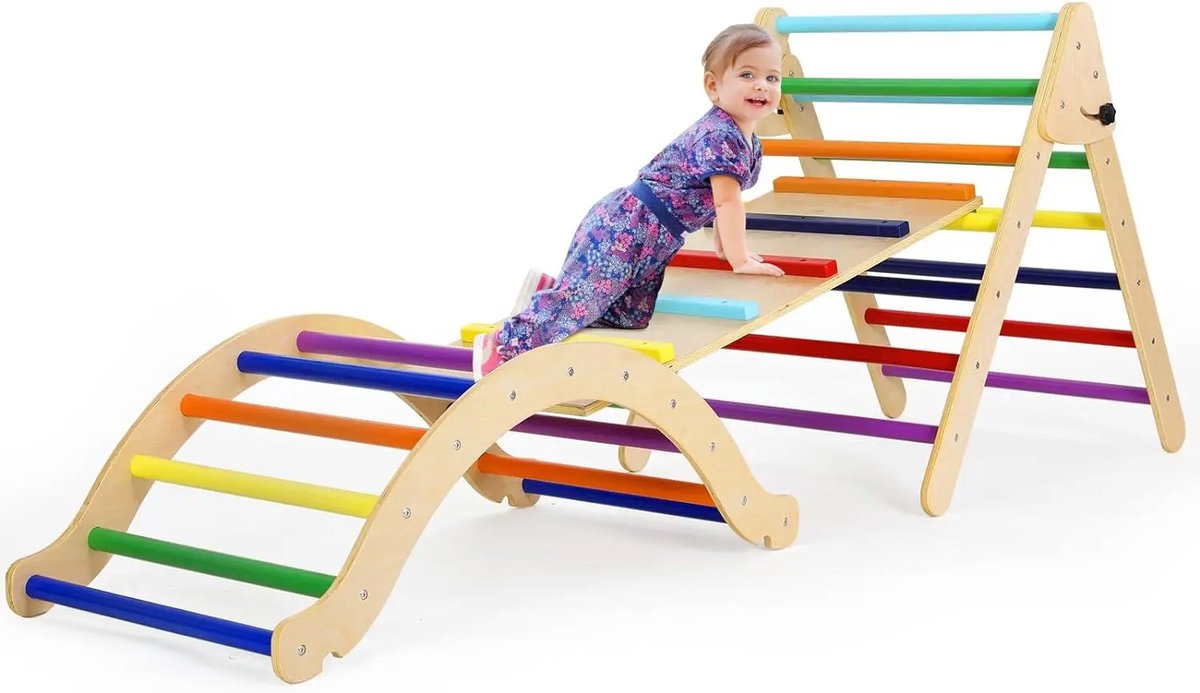 Betaalbare Goederen® Houten kinderen klimdriehoek - peuters - babyklimmer - ladder indoor gym speeltuin - klimboog - houten klimrek met glijbaan