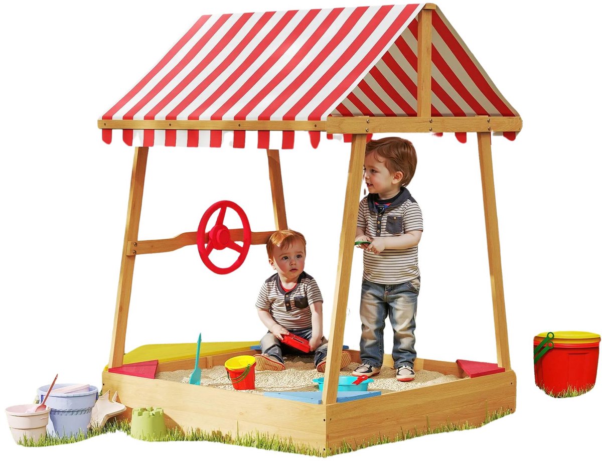 Betaalbare Goederen® Zandbak - Kinderzandbak + 3 Jaar Oude Bootvormige Natuurlijke Luifel - speelzand - zandbak speelgoed