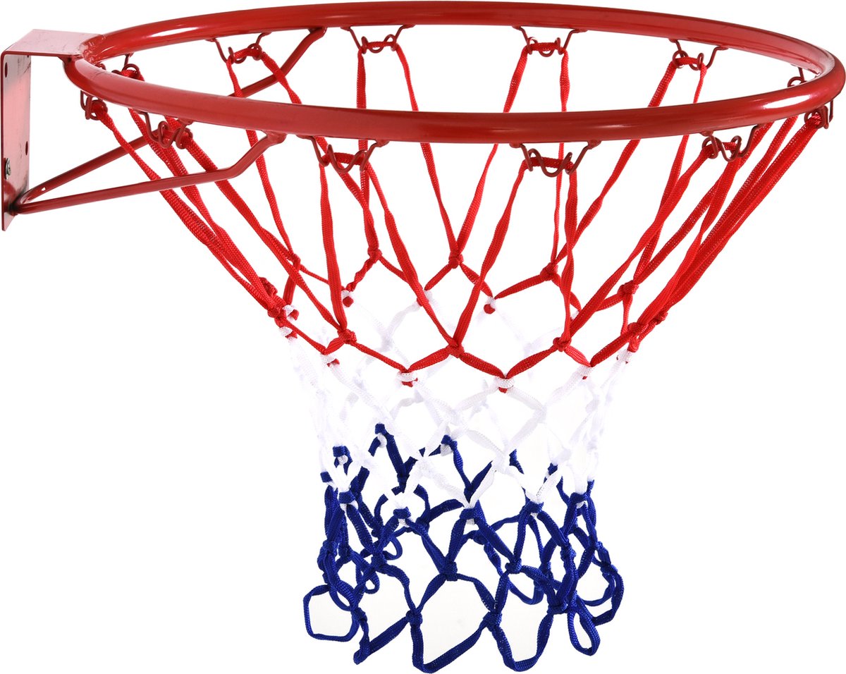 HOMCOM Basketbalring met net basketbalnet stalen buis + nylon rood + blauw + wit ø46 cm A61-016