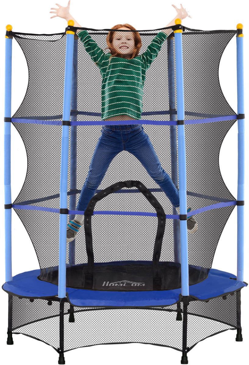 HOMCOM-Kinder Trampoline-Stahl, Kunststoff-140L x 140B x 190H cm-Blau