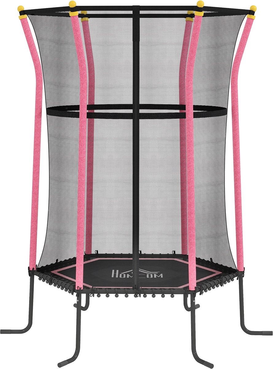 HOMCOM-Kinder Trampoline-Stahl, Kunststoff-Ø163,5 x H190 cm-Rosa