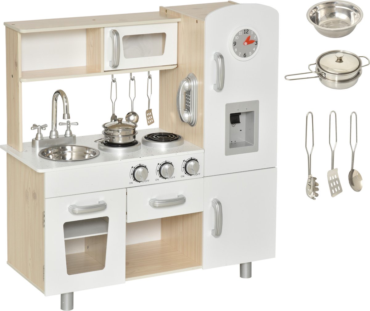 HOMCOM Kinderkeuken met accessoires droomkeuken speelkeuken speelgoedkeuken grenenhout MDF wit