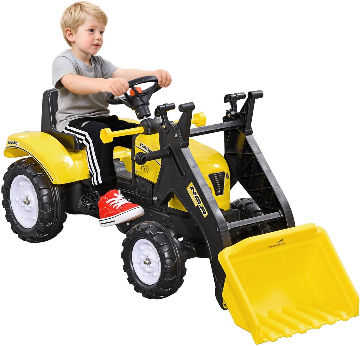 HOMCOM Kinderrijauto Bouwvoertuig IJzer, Kunststof L114 x B41 x H52 cm Zwart+Geel